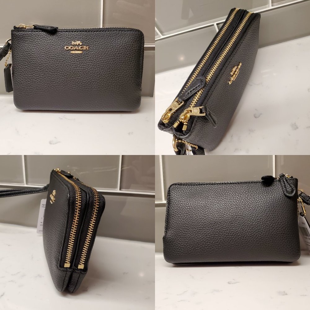 Coach, Double Corner Zip Wristlet F87590, Black